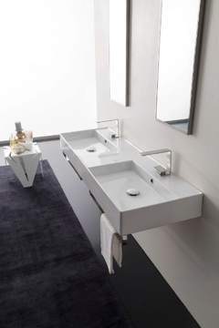 TEOREMA 2.0 - Wall-mounted double ceramic washbasin by Scarabeo Ceramiche - view 3